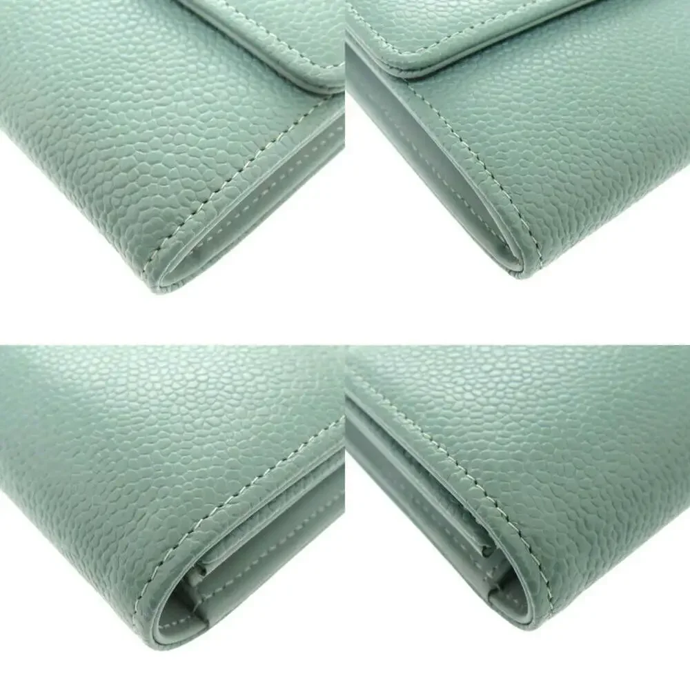 CHANEL Green Caviar Leather Logo Wallet